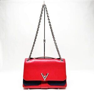 Authentic Louis Vuitton Very Chain Bag Red Monogram Leather Crossbody